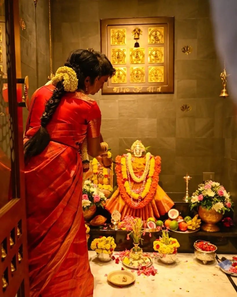 Housewarming puja at the home altar