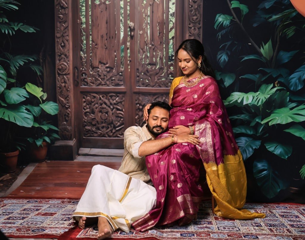 Couple maternity portrait in the studio