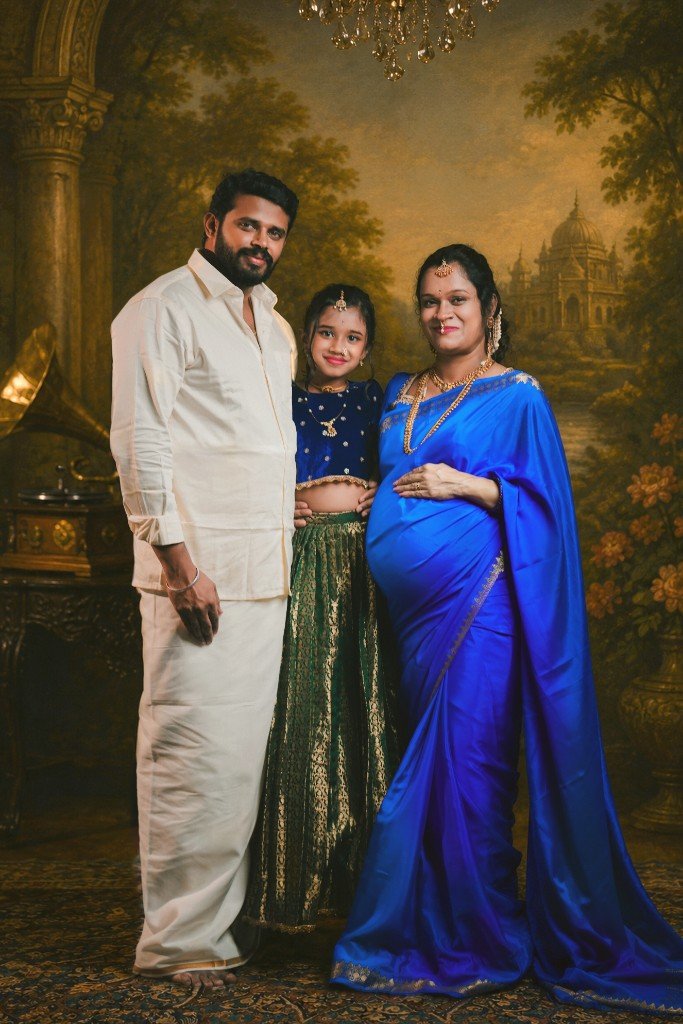 Maternity family portrait — traditional studio