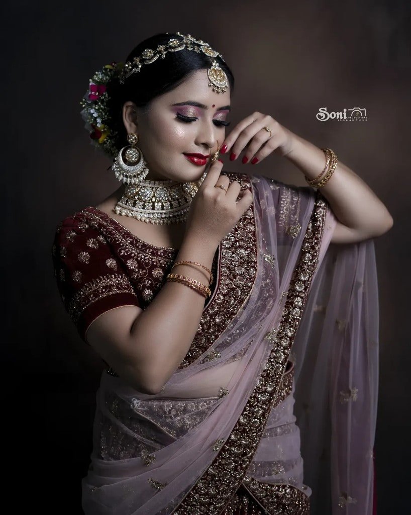 Bridal makeup portrait with a gold nath