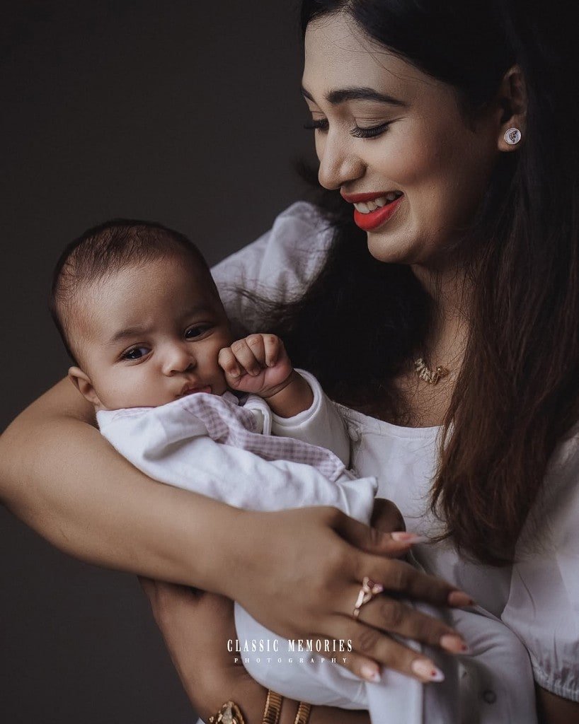 Mother and baby studio portrait