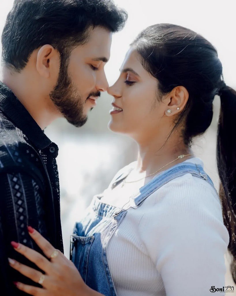 Casual pre-wedding couple portrait