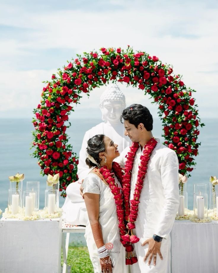 Destination wedding couple by the ocean